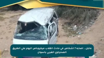 عاجل.. إصابة 7 أشخاص في حادث انقلاب ميكروباص اليوم على الطريق الصحراوي الغربي بأسوان